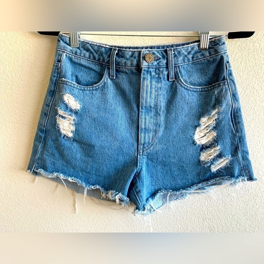 Show Me Your Mumu Denim Shots Jeans Arizona High Waisted Shorts Size 25